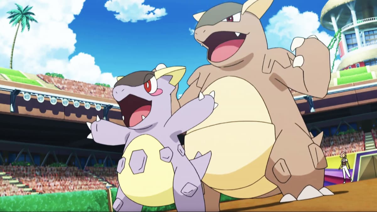 Artwork of Kangaskhan in the Pokemon anime