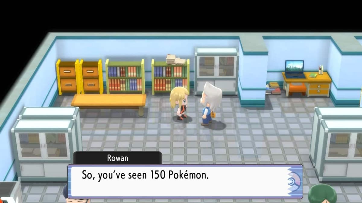 Pokémon Brilliant Diamond & Shining Pearl viendo la captura de pantalla de 150 Pokémon Professor Rowan