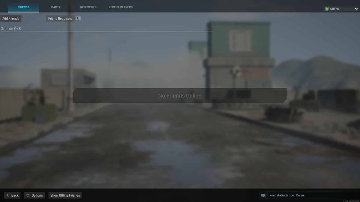 Warzone friends list showing no friends