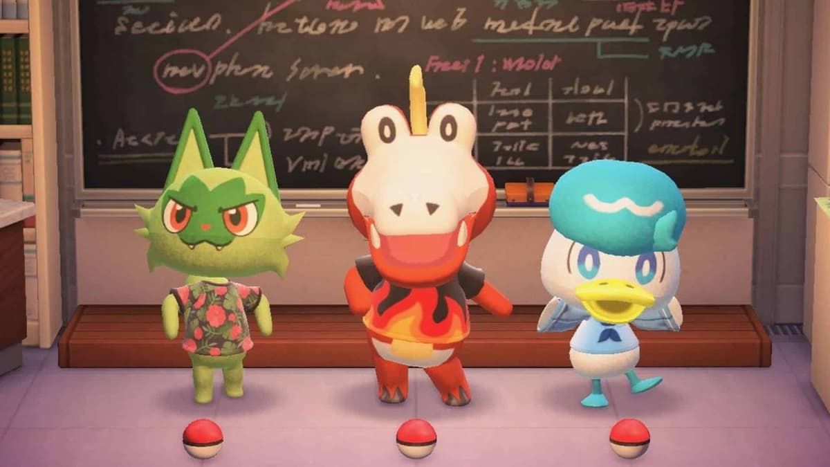 Los iniciales de pokemon escarlata y púrpura como personajes de Animal Crossing