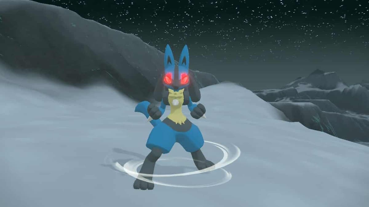 Pokemon Legends Alpha Lucario atacando captura de pantalla