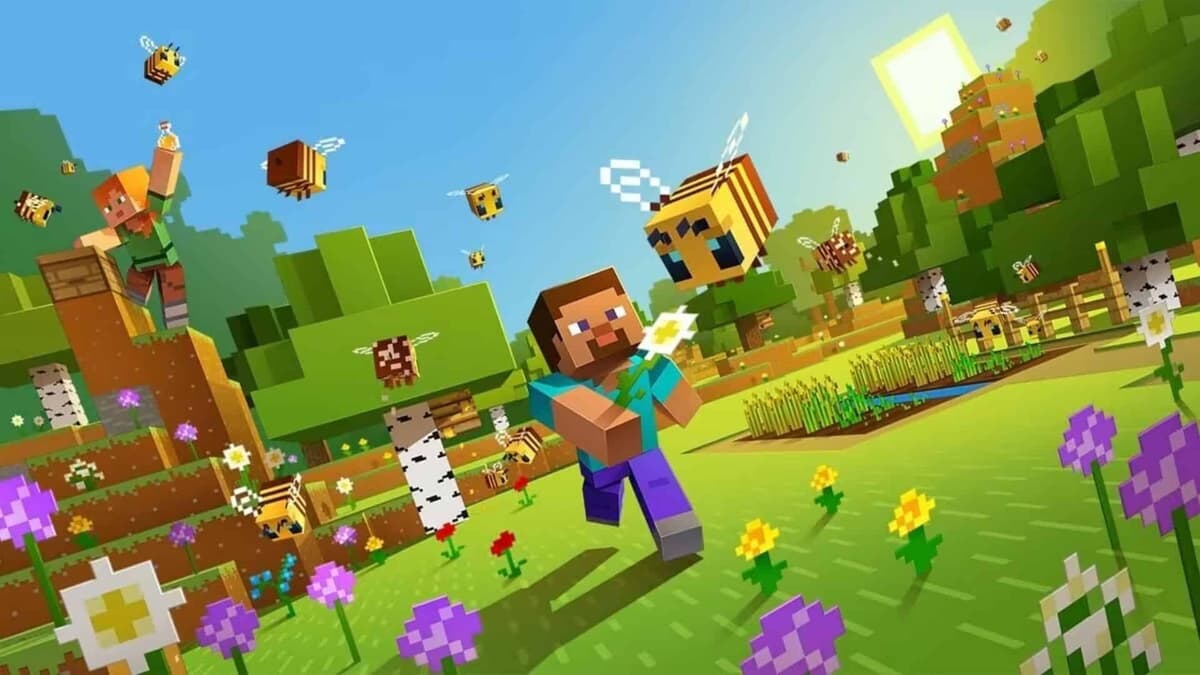 abeja persiguiendo a steve en minecraft