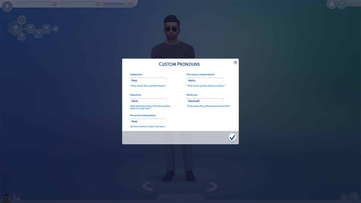 Una imagen de pronombres en Los Sims 4 crear un sim