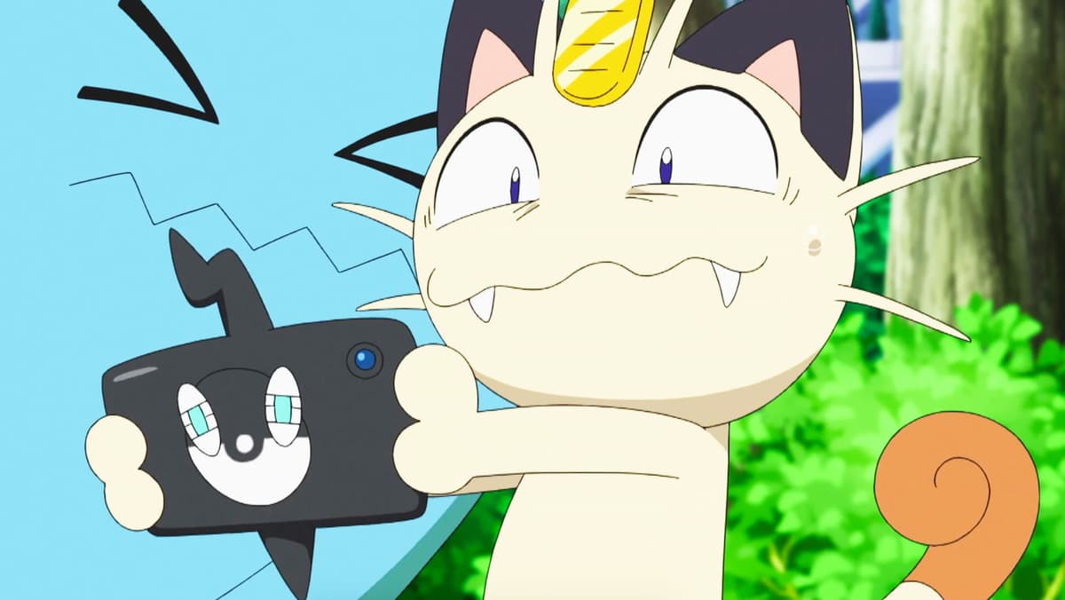 Meowth con un teléfono rotom