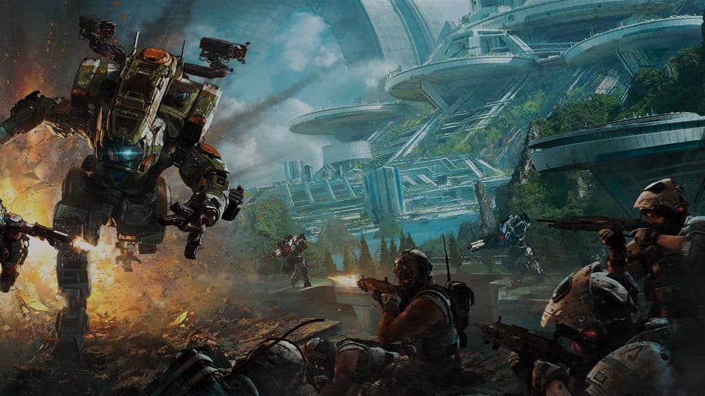 Personas luchando contra titanes en Titanfall