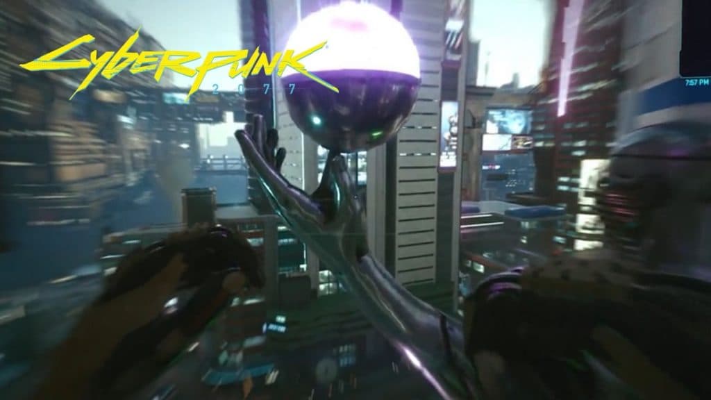 Personaje de Cyberpunk 2077 volando