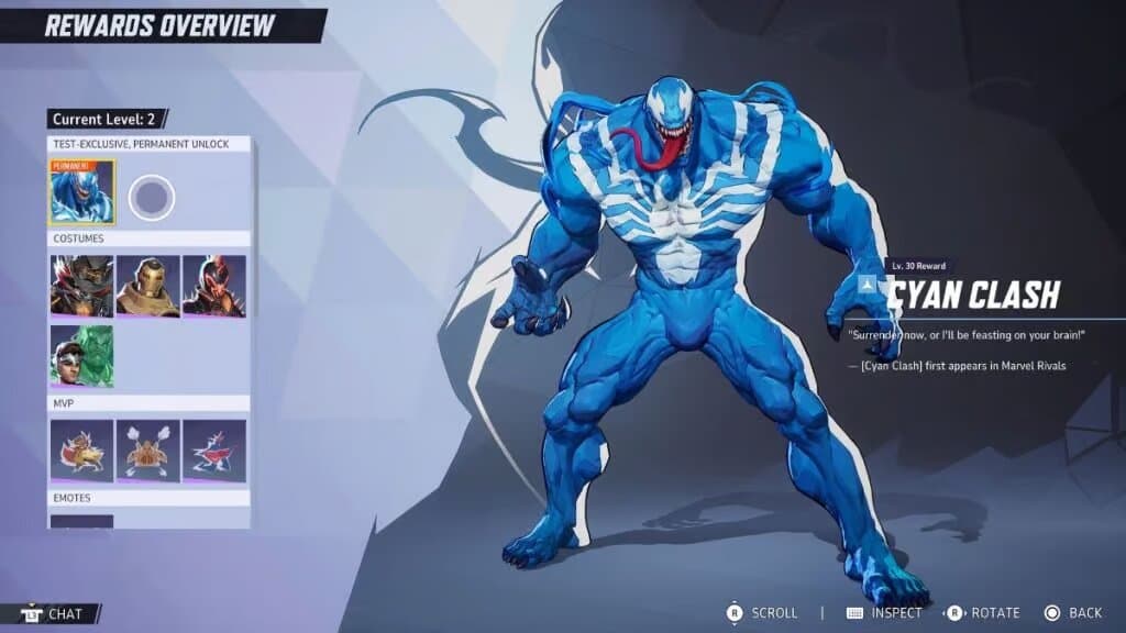 Marvel Rivals Venom Cyan Clash recompensa beta